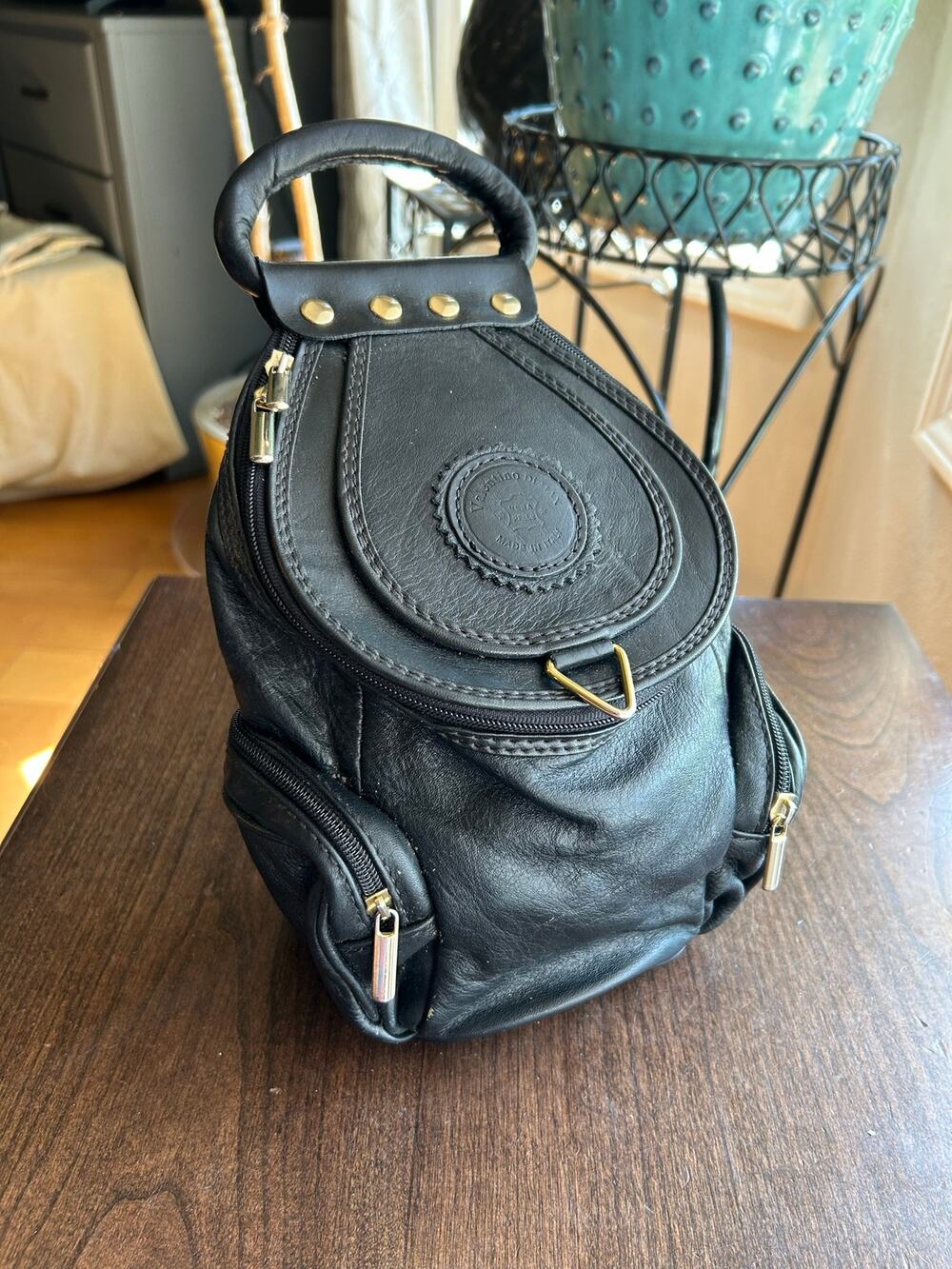 Valentino di Paolo Italian black leather mini backpack purse leather bag